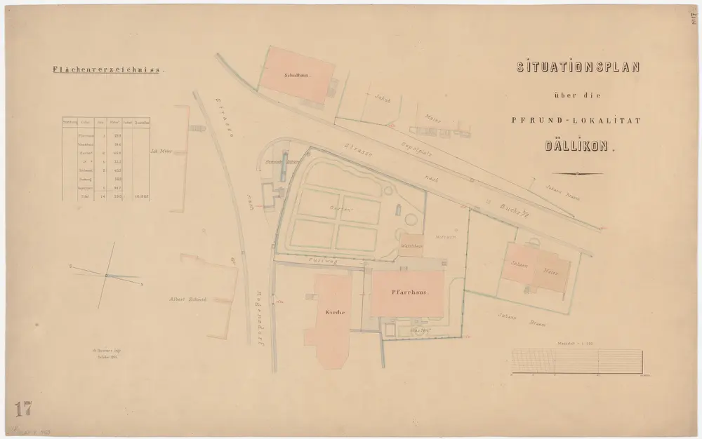 Dällikon: Pfrundlokalität mit Kirche, Pfarrhaus und Umgebung; Grundriss