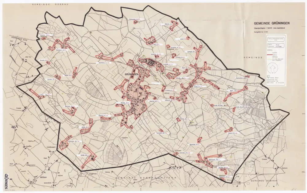Grüningen: Definition der Siedlungen für die eidgenössische Volkszählung am 01.12.1970; Siedlungskarte