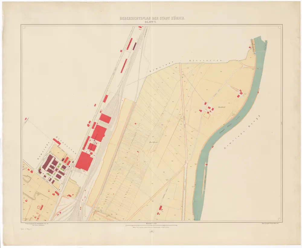 Übersichtsplan der Stadt Zürich und der umliegenden Gemeinden in 23 Blättern: Blatt V: Teile von Aussersihl und des Industriequartiers