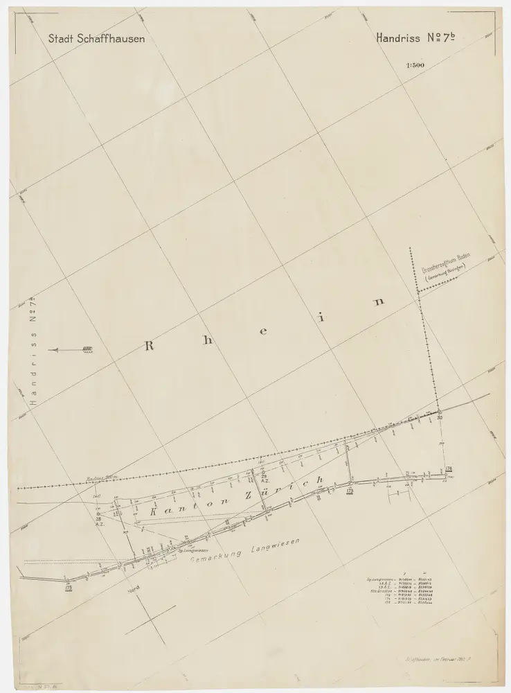 Grenze zwischen den Kantonen Zürich und Schaffhausen beim Rhein von Neuhausen SH bis Büsingen (Deutschland): Grundriss (Nr. 7 b, Punkte 28-30)