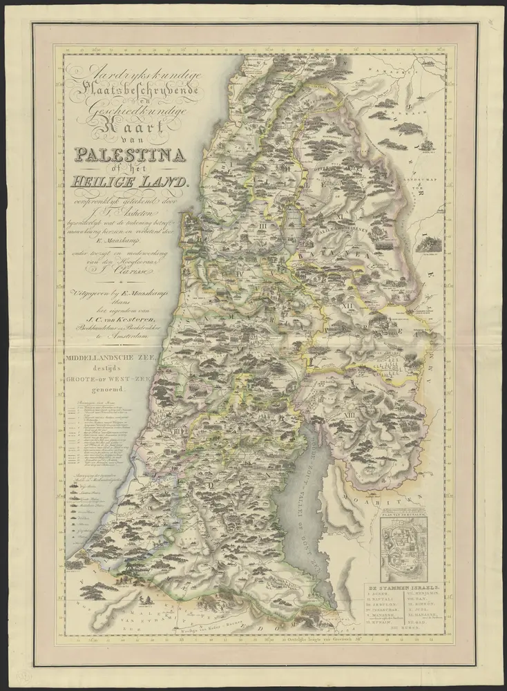 Aardrijkskundige, plaatsbeschrijvende en geschiedkundige kaart van Palestina of het Heilige land