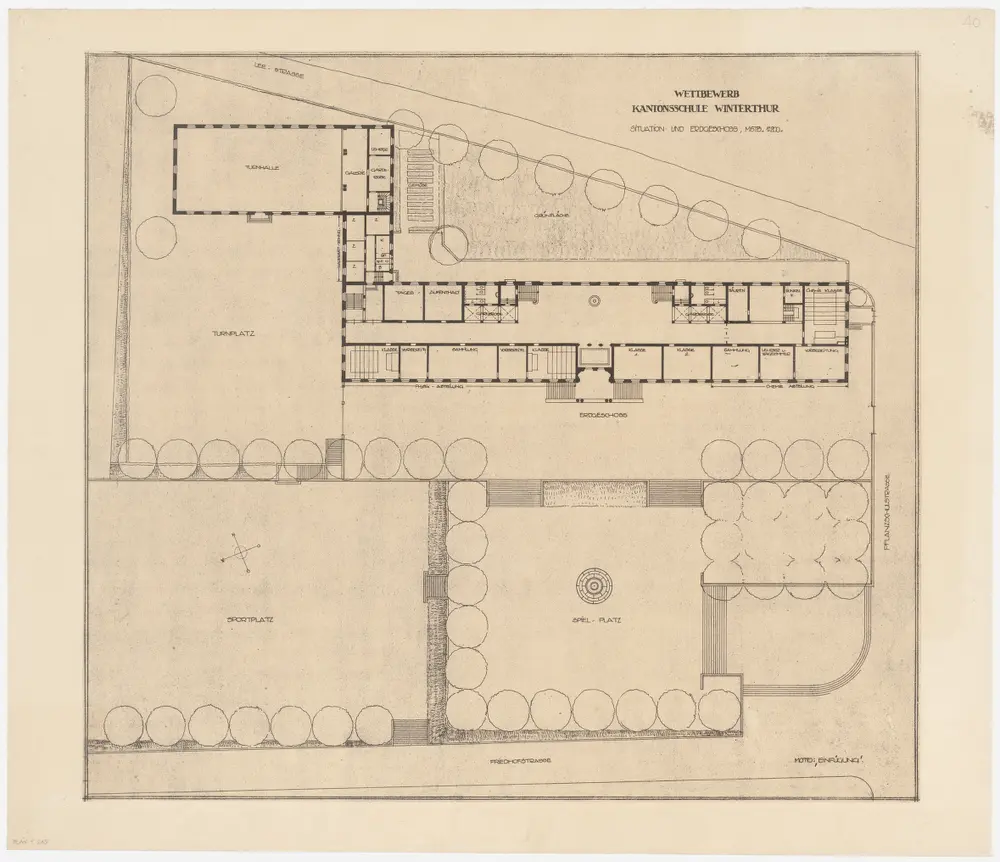 Winterthur: Kantonsschule; Projekt Einfügung; Erdgeschoss; Situationsplan und Grundriss