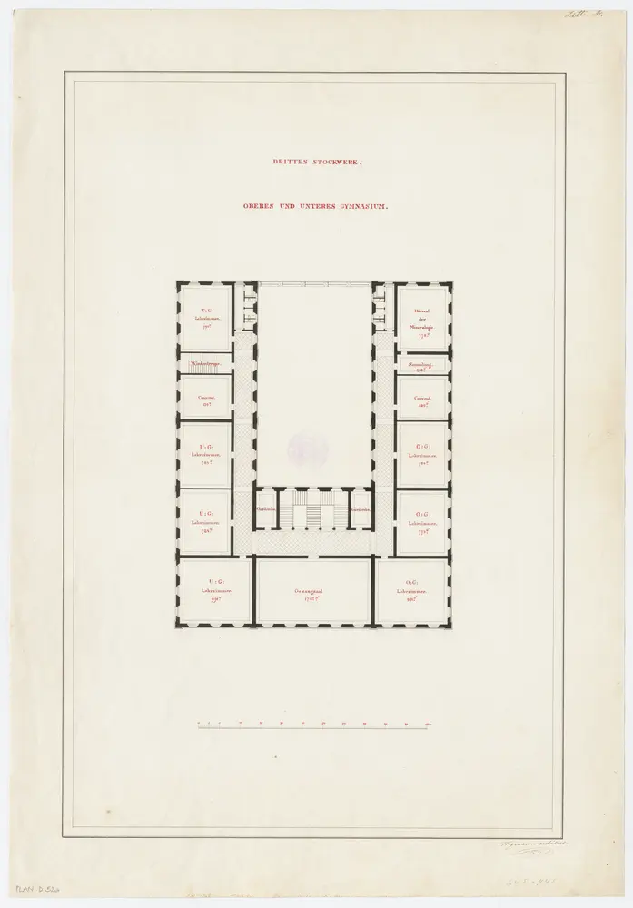 Projektierte Kantonsschule beim Grossmünster: 3. Stock (Oberes und Unteres Gymnasium); Grundriss