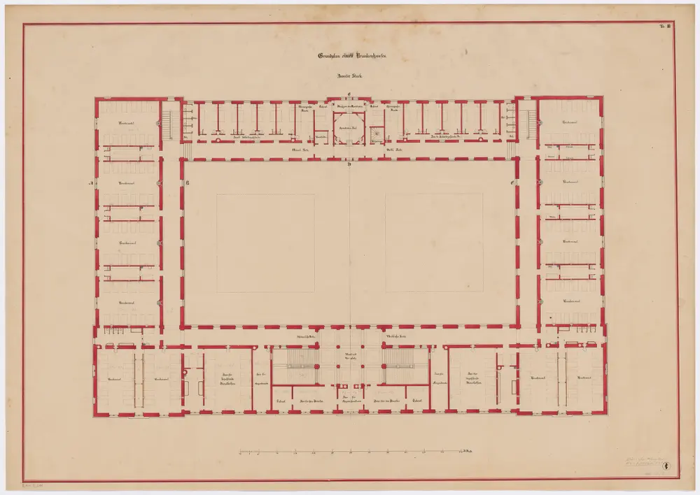 Fluntern: Projektiertes Kantonsspital, Hauptgebäude, 2. Stock; Grundriss