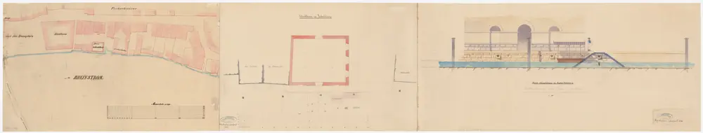 Schaffhausen: Rechtes Rheinufer oberhalb der Rheinbrücke, neues Schlachthaus; Situationsplan und Details (Rhein-Gebiet Nr. 13)