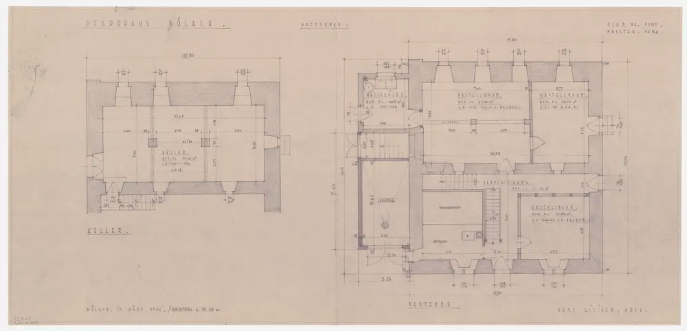 Bülach: Pfarrhaus, Keller und Erdgeschoss; Grundrisse
