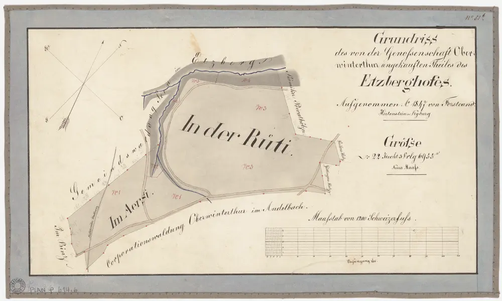 Oberwinterthur: Staats-, Gemeinde- und Genossenschaftswaldungen: Genossenschaftswaldung Oberwinterthur auf dem Etzberg mit Rüti und Ärsi; Grundriss