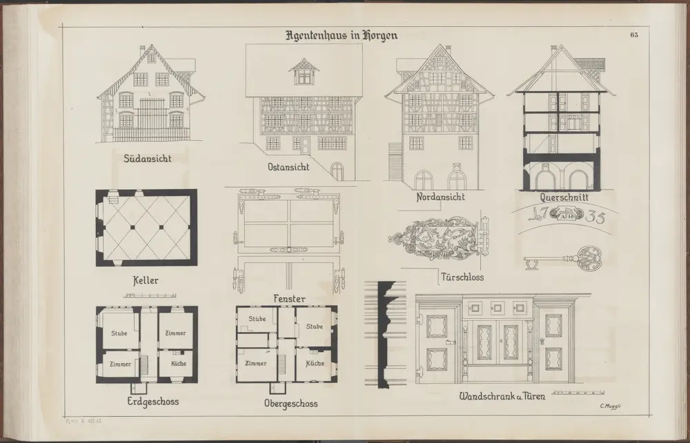 Das Bauernhaus im Kanton Zürich: Horgen: Agentenhaus; Ansichten, Grundrisse und Querschnitt (Nr. 63)