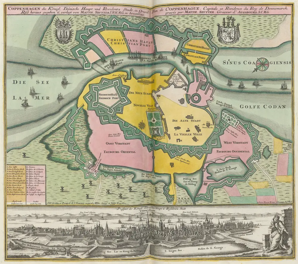 Coppenhagen die Königl. Dänische Haupt und Residentz Stadt, in Grund Riss [...] [=] Plan de Coppenhague, Capitale et Residence du Roy de Dennemarck [...] [Karte], in: [Atlas factice], S. 496.