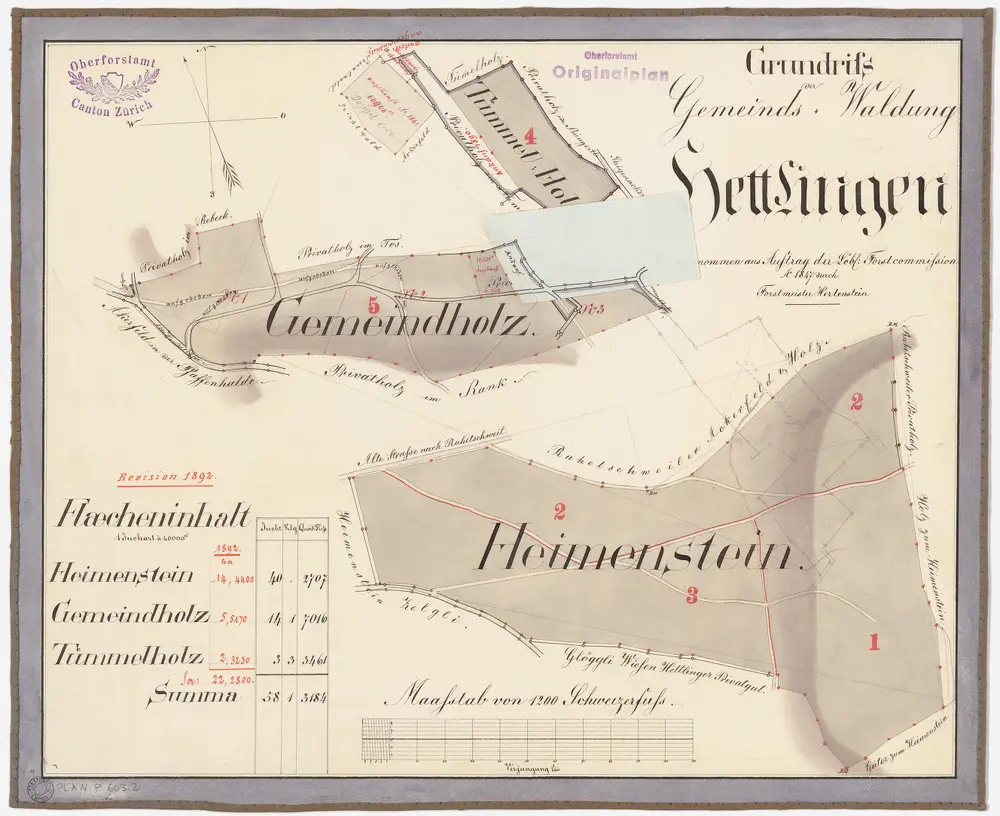 Hettlingen: Gemeindewaldung: Gmeindholz (Gemeindeholz), Tümelholz (Tümmelholz), Heimenstein; Grundrisse