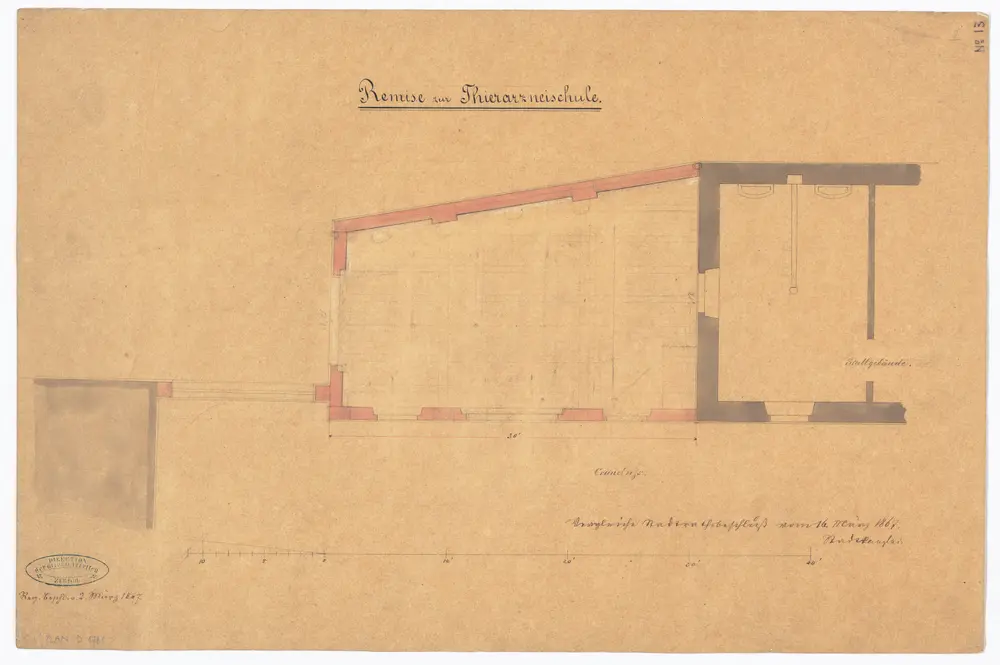 Tierarzneischule Selnaustrasse, Stallungen: Remisenanbau; Grundriss