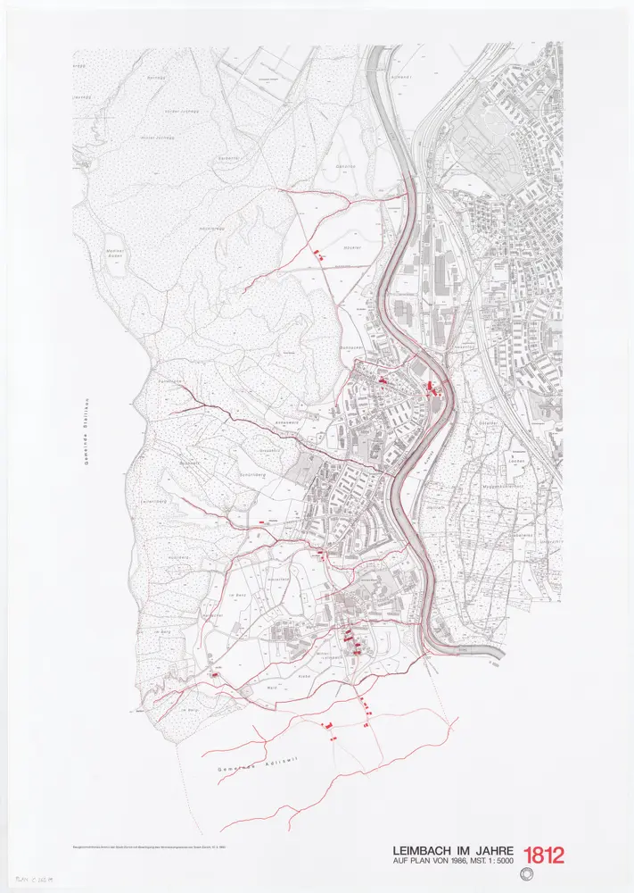 Historische Bauzustände der Zürcher Aussenquartiere in 48 Blättern: Leimbach im Jahre 1812 auf einem Plan von 1986; Übersichtsplan