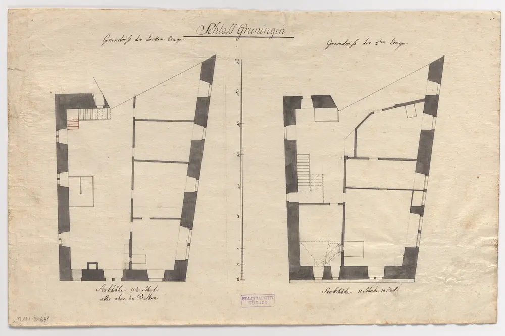 Grüningen: Schloss, 2. und 3. Stock; Grundrisse