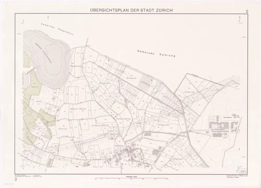 Übersichtsplan der Stadt Zürich in 57 Blättern, Blatt 2: Teil von Affoltern beim oberen Katzensee und bei der Grenze zu Regensdorf und Rümlang