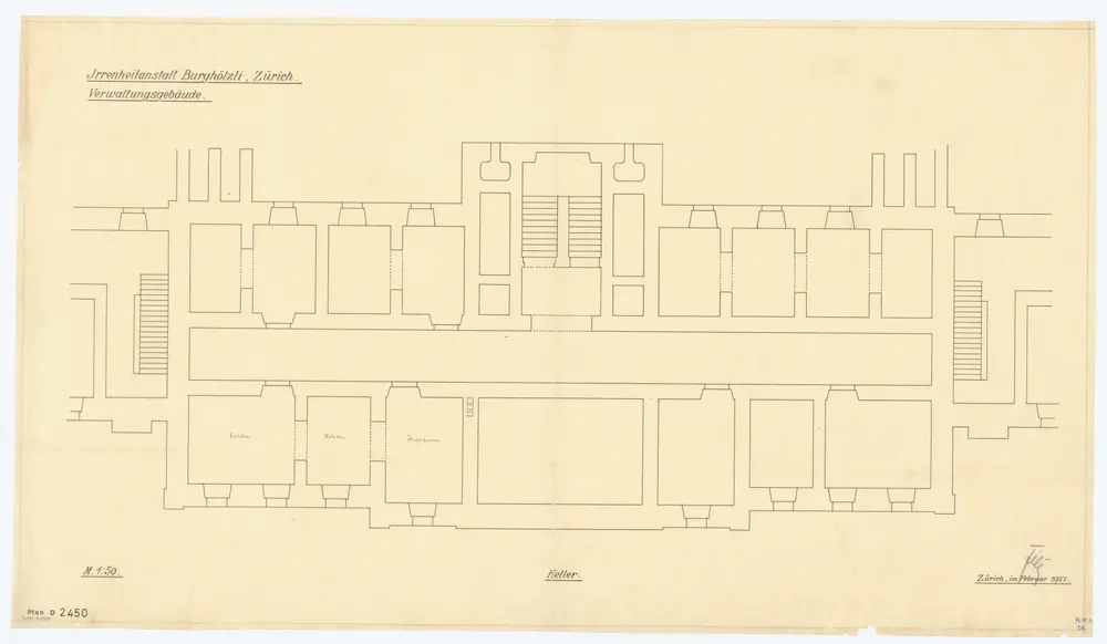 Heilanstalt Burghölzli, Verwaltungsgebäude: Keller; Grundriss