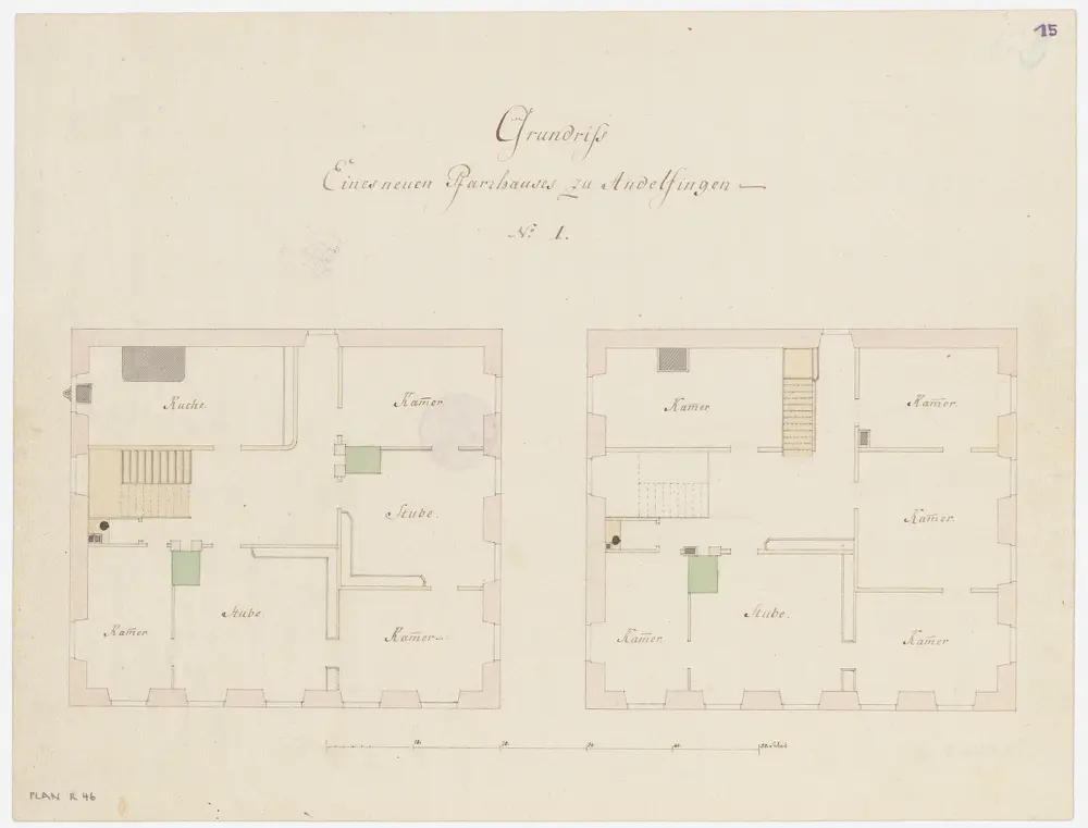 Andelfingen: Pfarrhaus, projektierter Um- bzw. Neubau, 1. und 2. Stock (Variante 1); Grundrisse (Nr. 15)