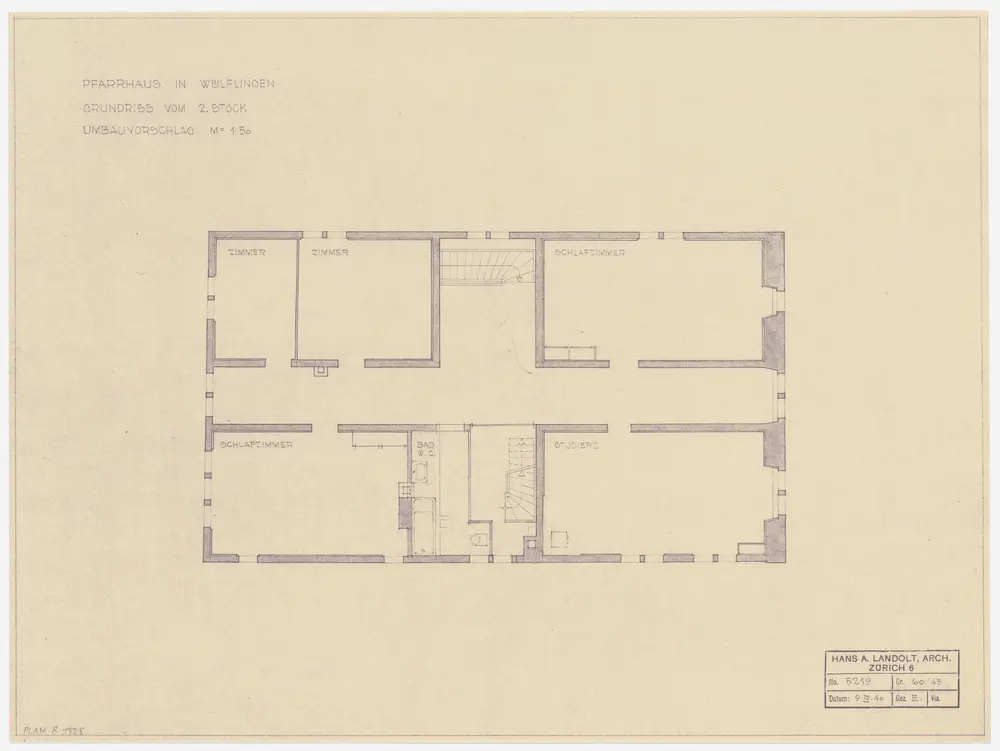 Winterthur: Pfarrhaus in Wülflingen, projektierter Umbau, 2. Stock; Grundriss