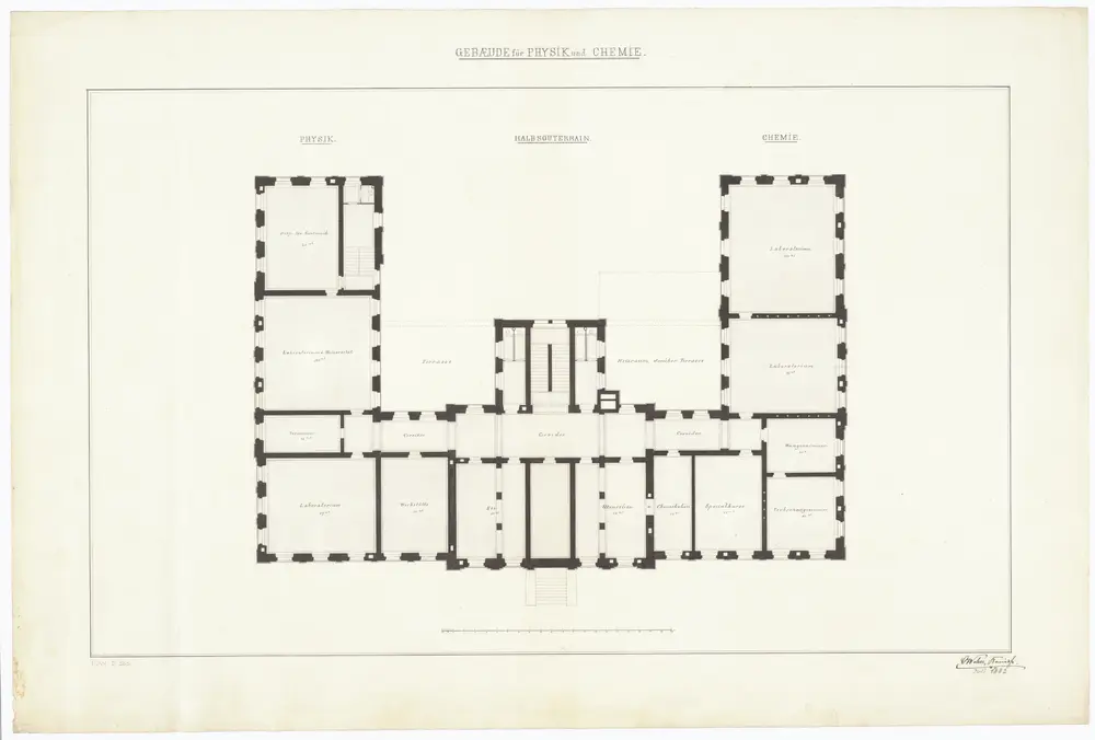 Universität Zürich und Kantonsschule, projektiertes Physik- und Chemiegebäude: Halbuntergeschoss; Grundriss