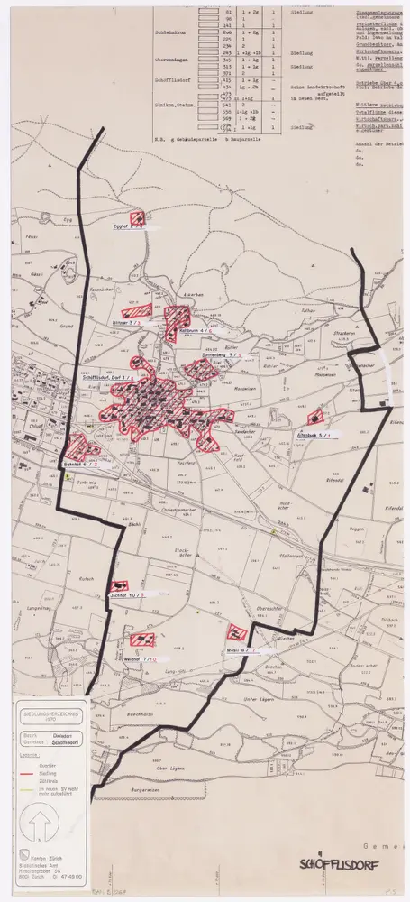 Schöfflisdorf: Definition der Siedlungen für die eidgenössische Volkszählung am 01.12.1970; Siedlungskarte