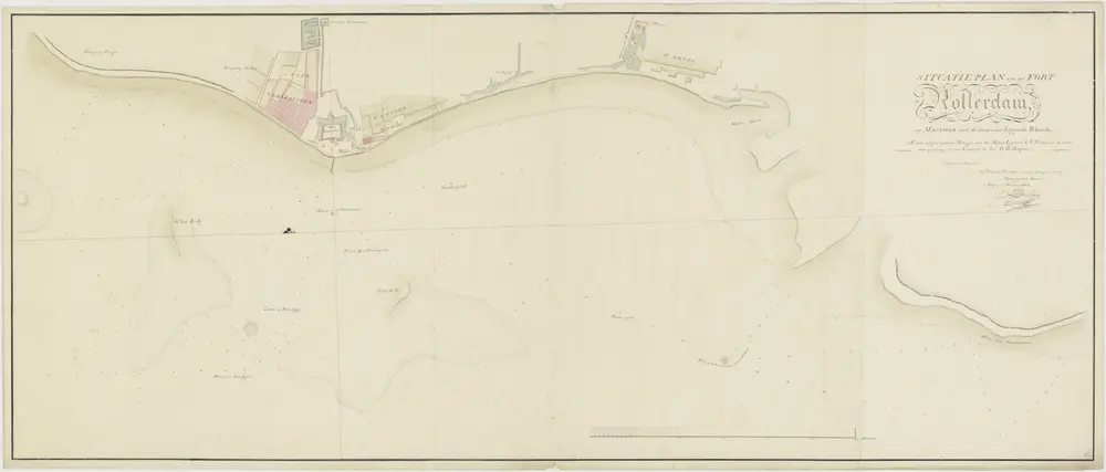"Situatieplan van het fort Rotterdam op Macassar met de daarvoor leggende rheede."