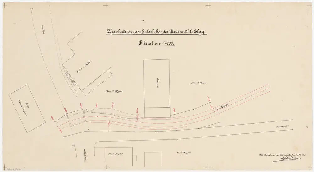 Elgg: Eulach bei der Untermühle, Uferschutz; Situationsplan (Tösszuflüsse rechtes Ufer, Nr. 16)