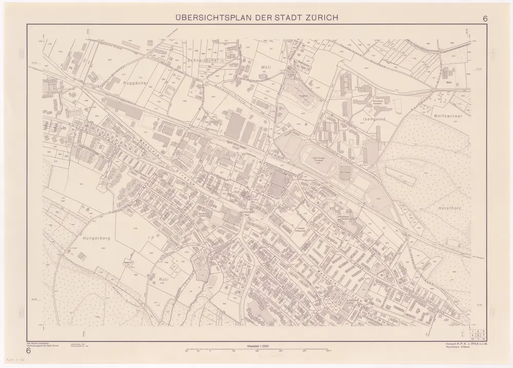 Übersichtsplan der Stadt Zürich in 57 Blättern, Blatt 6: Teil von Affoltern zwischen Hungerberg und Hürstholz