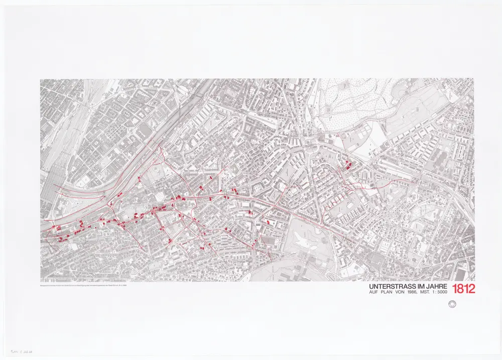 Historische Bauzustände der Zürcher Aussenquartiere in 48 Blättern: Unterstrass im Jahre 1812 auf einem Plan von 1986; Übersichtsplan