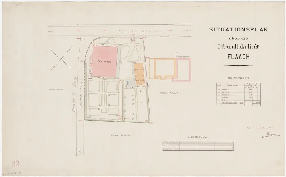 Flaach: Pfrundlokalität mit Pfarrhaus und Umgebung; Grundriss