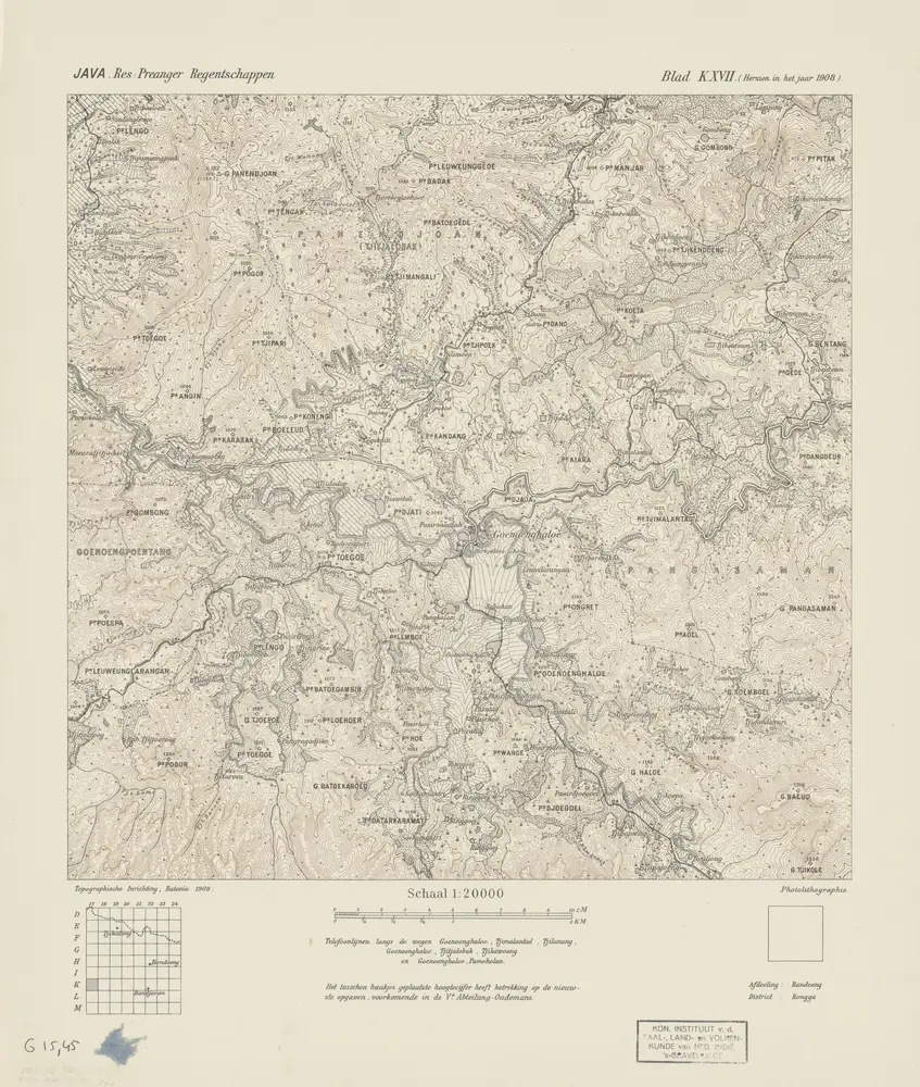 [Goenoenghaloe] / Topographisch Bureau, herzien in het jaar 1908