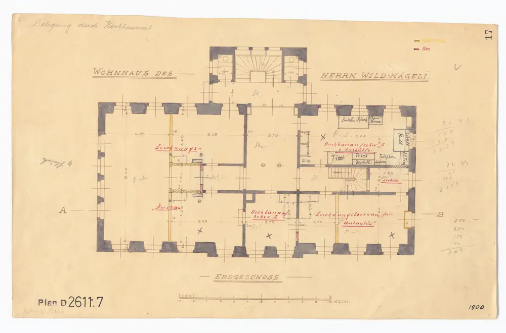 Haus Lindenegg, Untere Zäune 2, Wohnhaus von Herrn Wild-Nägeli: Belegung durch das Hochbauamt, Erdgeschoss; Grundriss