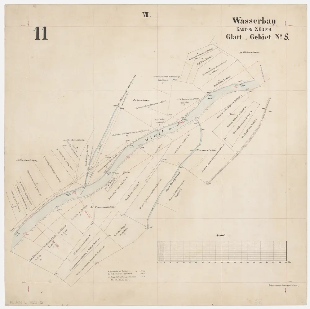 Rümlang bis Bülach: Glatt von der Mühle in Rümlang bis zum Zieglenwehr in Bülach; Grundrisse (Glatt-Gebiet Nr. 8): Blatt VII: Glatt bei den Krummwiesen in Höri-Niederhöri; Grundriss (Glatt-Gebiet Nr. 8)