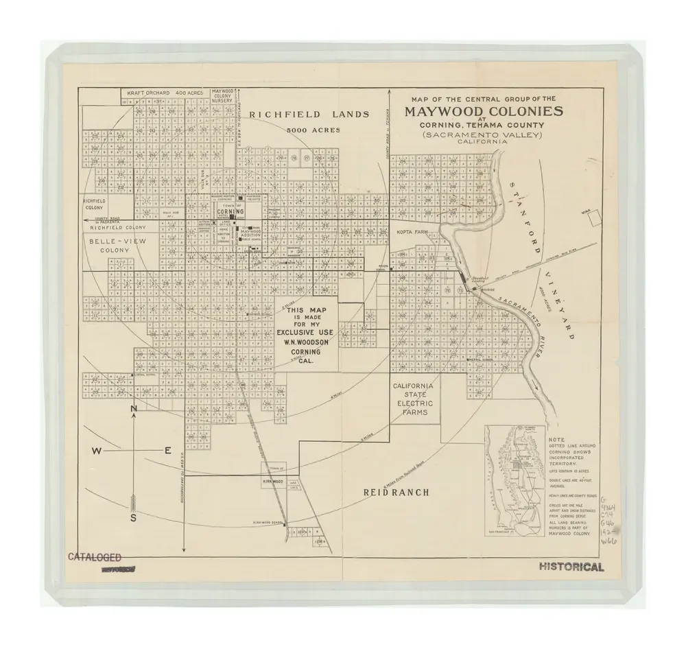 Map of the central group of the Maywood Colonies at Corning, Tehama County (Sacramento Valley) California