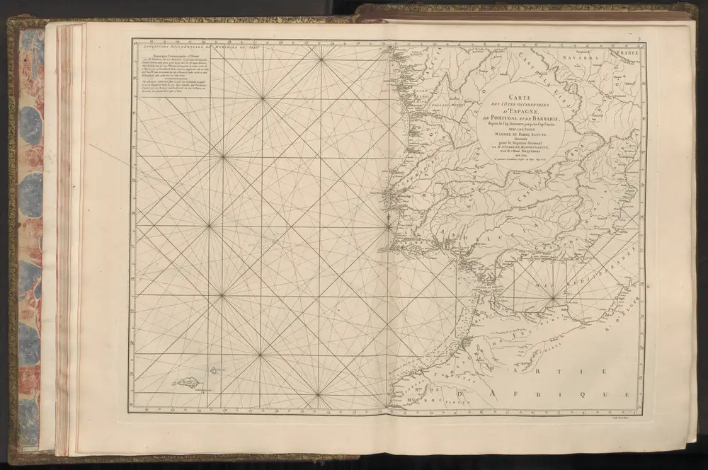 Carte des Côtes Occidentales d'Espagne, de Portugal et de Barbarie, depuis le Cap Finisterre jusqu'au Cap Cantin. Avec les Isles Madere et Porto Sancto.
