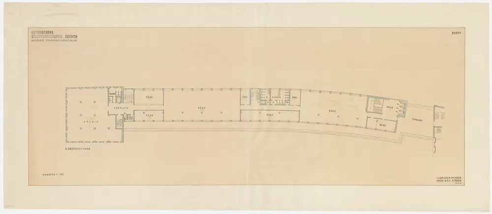 Zürich: Verwaltungsgebäude auf dem Stampfenbachareal; Projektausführung; Walche-Gebäude, 4. Obergeschoss; Grundriss