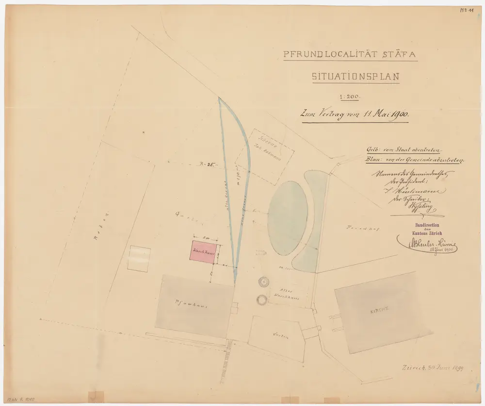 Stäfa: Pfrundlokalität mit Pfarrhaus und Umgebung, Landabtausch zwischen dem Kanton und der Gemeinde; Grundriss (Nr. 11)