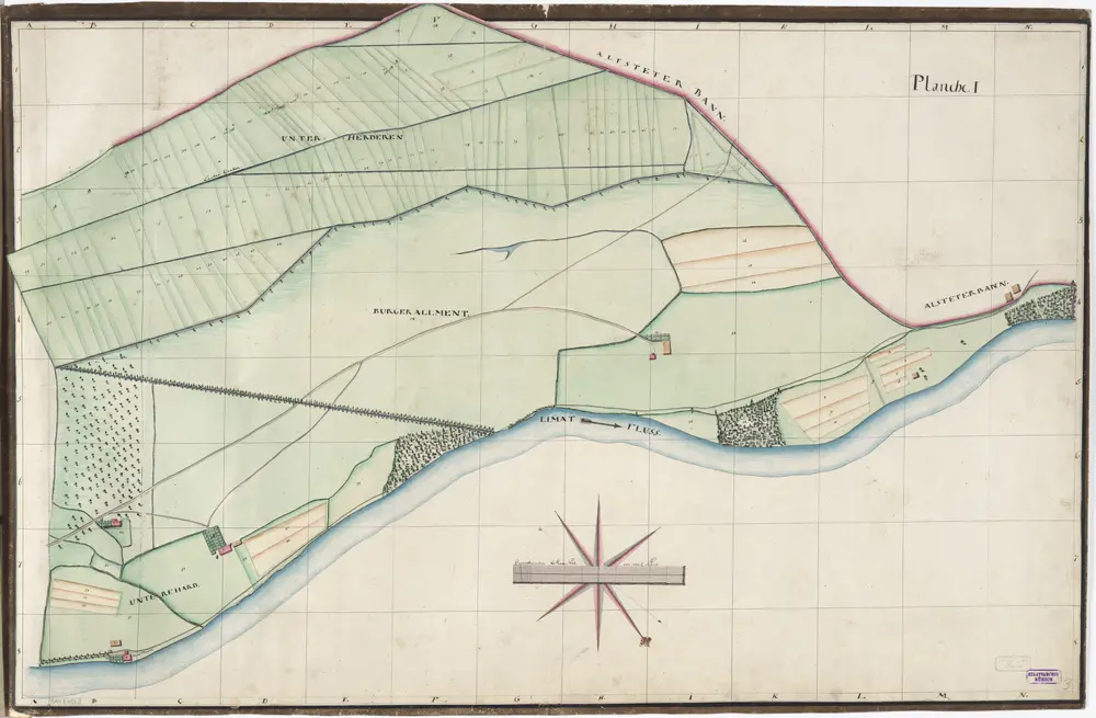 Wiedikon und Aussersihl: Vermessung der Gemeinden: Planche I: Grösster Teil von den Unterherderen Wiesen und die Burger Allmend samt den daran stossenden Gütern