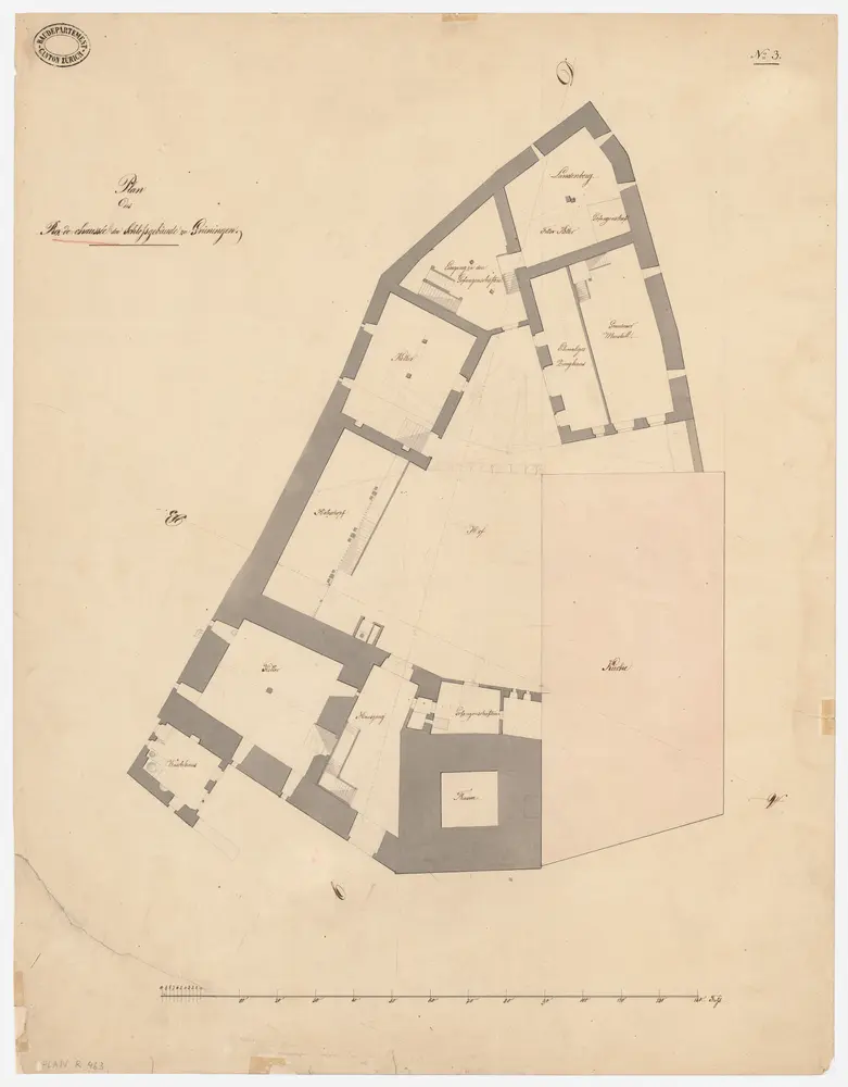 Grüningen: Schlossgebäude mit Kirche, Erdgeschoss; Grundriss (Nr. 3)