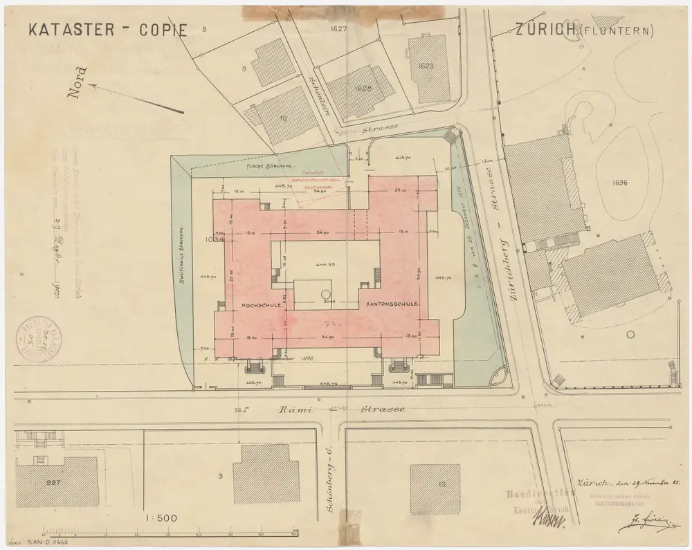 Universität Zürich (Chemisches Institut) und Kantonsschule Zürich, Neubau Rämistrasse 74 und 76: Situationsplan