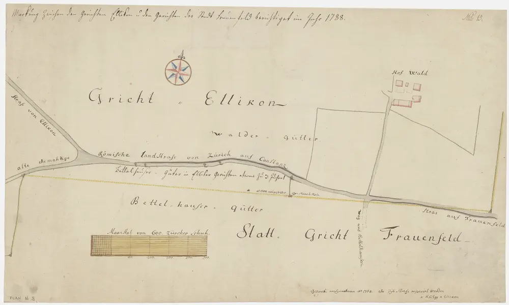 Grenze zwischen dem Gericht Ellikon an der Thur und dem Stadtgericht Frauenfeld; Grundriss