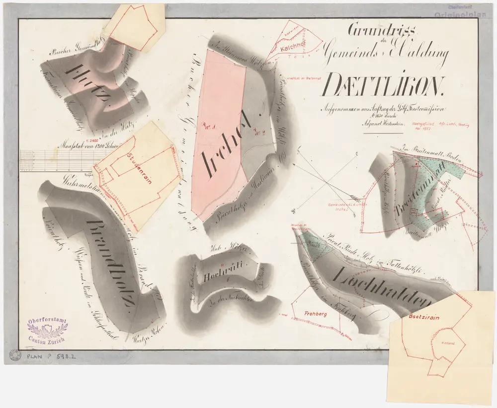 Dättlikon: Gemeindewaldung: Breitmatt (Breitenmatt), Irchel, Chalchhof, Lochhalden, Hochrüti, Brandholz, Hutz, Bsetzi, Studenrain, Frohberg; Grundrisse