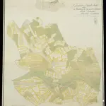 HZAN GA 100_Nr. 60_ : Eichenau; "Geometrische Karte über die Markung Eichenau, Stab Lendsiedel, Oberamt Gerabronn;1815 aufgenommen, 1816 verfertigt;Geometer Widmaier;100 Ruten = 13 cm [28 cm = 1 km];94 x 108 cm; Norden oben;Papier; Federzeichnung; Gebäude und Felder mit Wasserfarben; Grundstücke nummeriert mit Flächeninhalt.