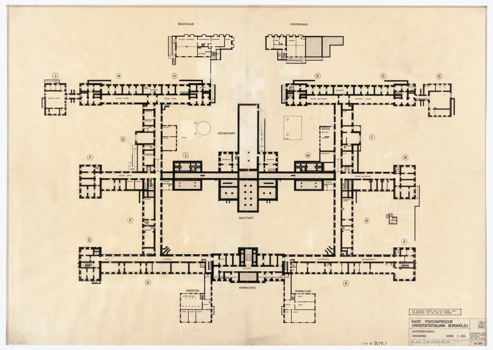 Psychiatrische Universitätsklinik Burghölzli: Grundrisse: Untergeschoss; Grundriss