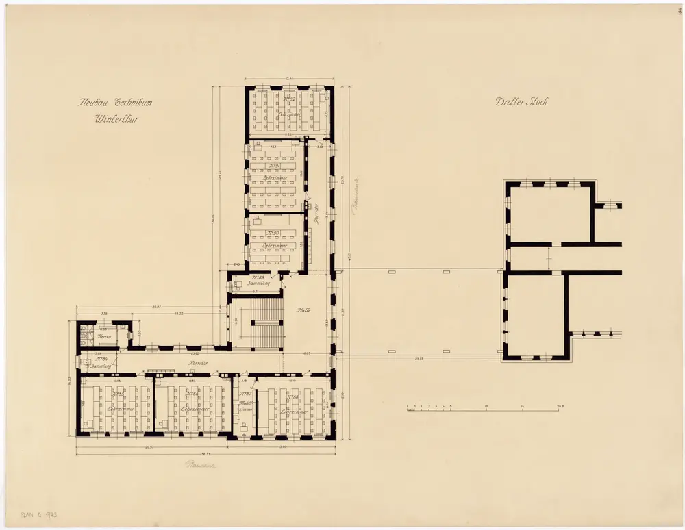 Winterthur: Technikum, Ostbau, 3. Stock; Grundriss (Nr. 6)