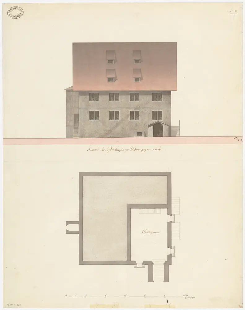 Kloten: Pfarrhaus; Nordansicht und Grundriss des Kellers (Nr. 2)