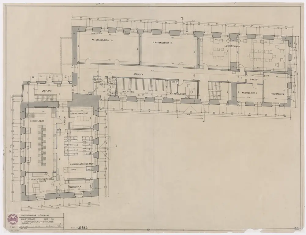 Küsnacht: Seminar, Haupthaus: 1. Stock; Grundriss