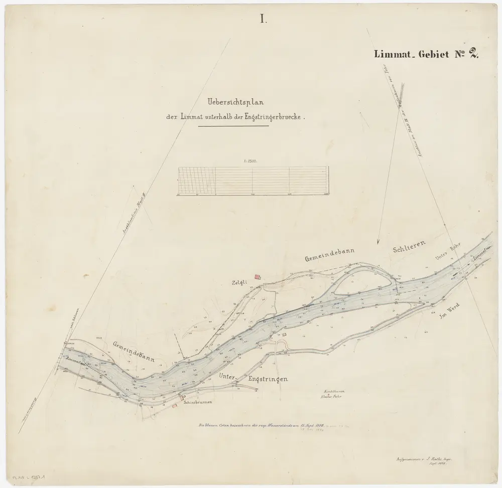 Altstetten bis Schlieren: Limmat von der Hönggerbrücke bis unterhalb der Unterengstringerbrücke: Blatt I: Unterengstringen und Schlieren; Situationsplan (Limmat-Gebiet Nr. 2)