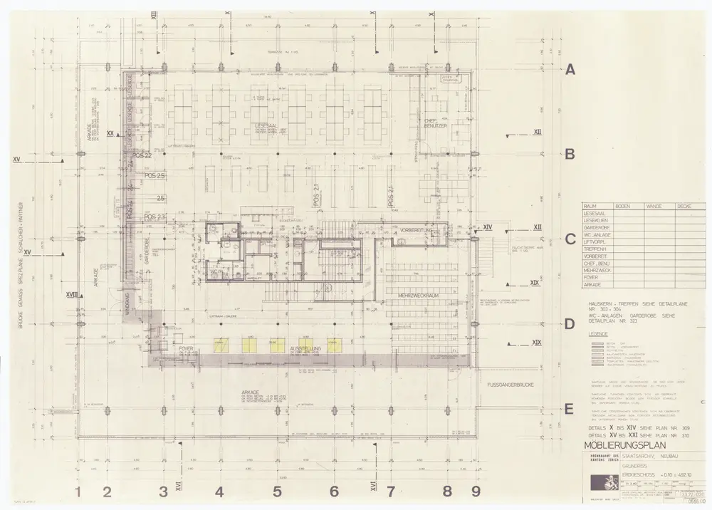 Staatsarchiv des Kantons Zürich im Irchelpark: Grundrisse mit Möblierung: Erdgeschoss; Grundriss