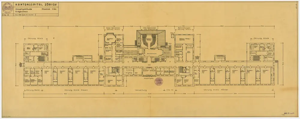 Zürich: Kantonsspital, Hauptgebäude, Erdgeschoss; Grundriss