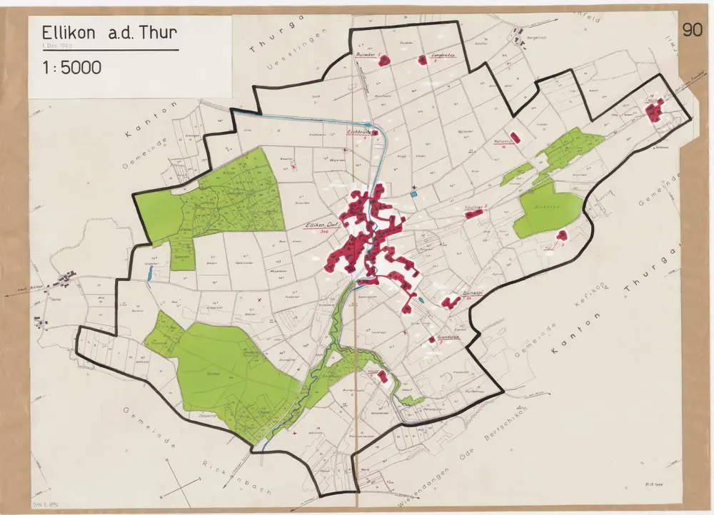 Ellikon an der Thur: Definition der Siedlungen für die eidgenössische Volkszählung am 01.12.1960; Siedlungskarte Nr. 90