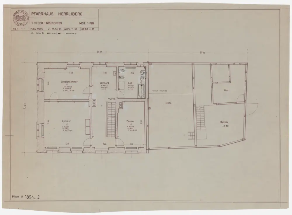 Herrliberg: Pfarrhaus: 1. Stock; Grundriss